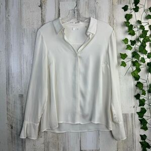 ecru 95% silk long sleeve blouse ruffle wrists size small